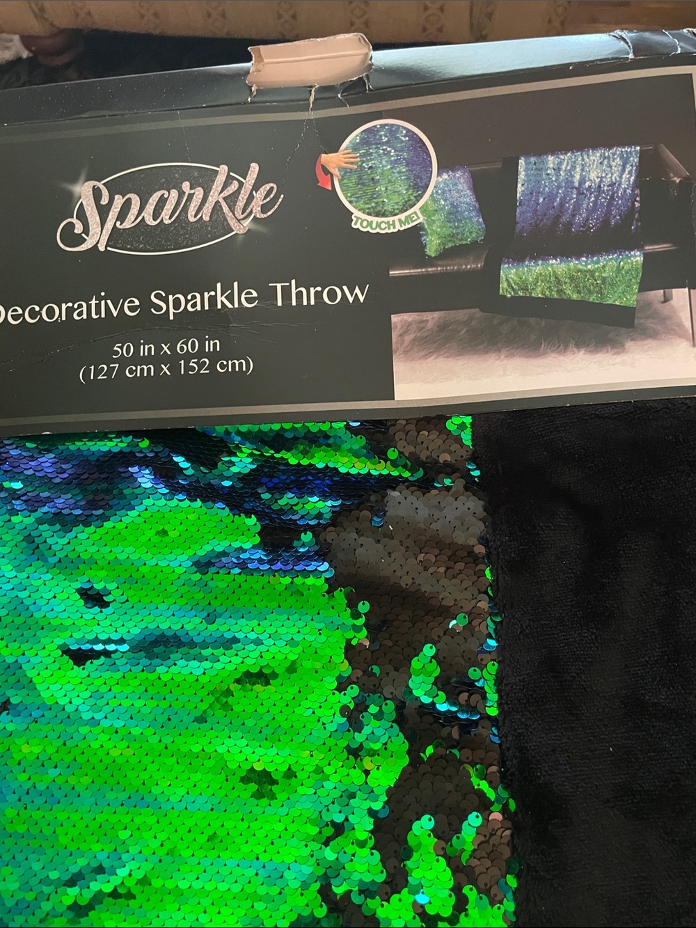 Sparkle Decorative Sequin Throw - Green/Blue Reversible